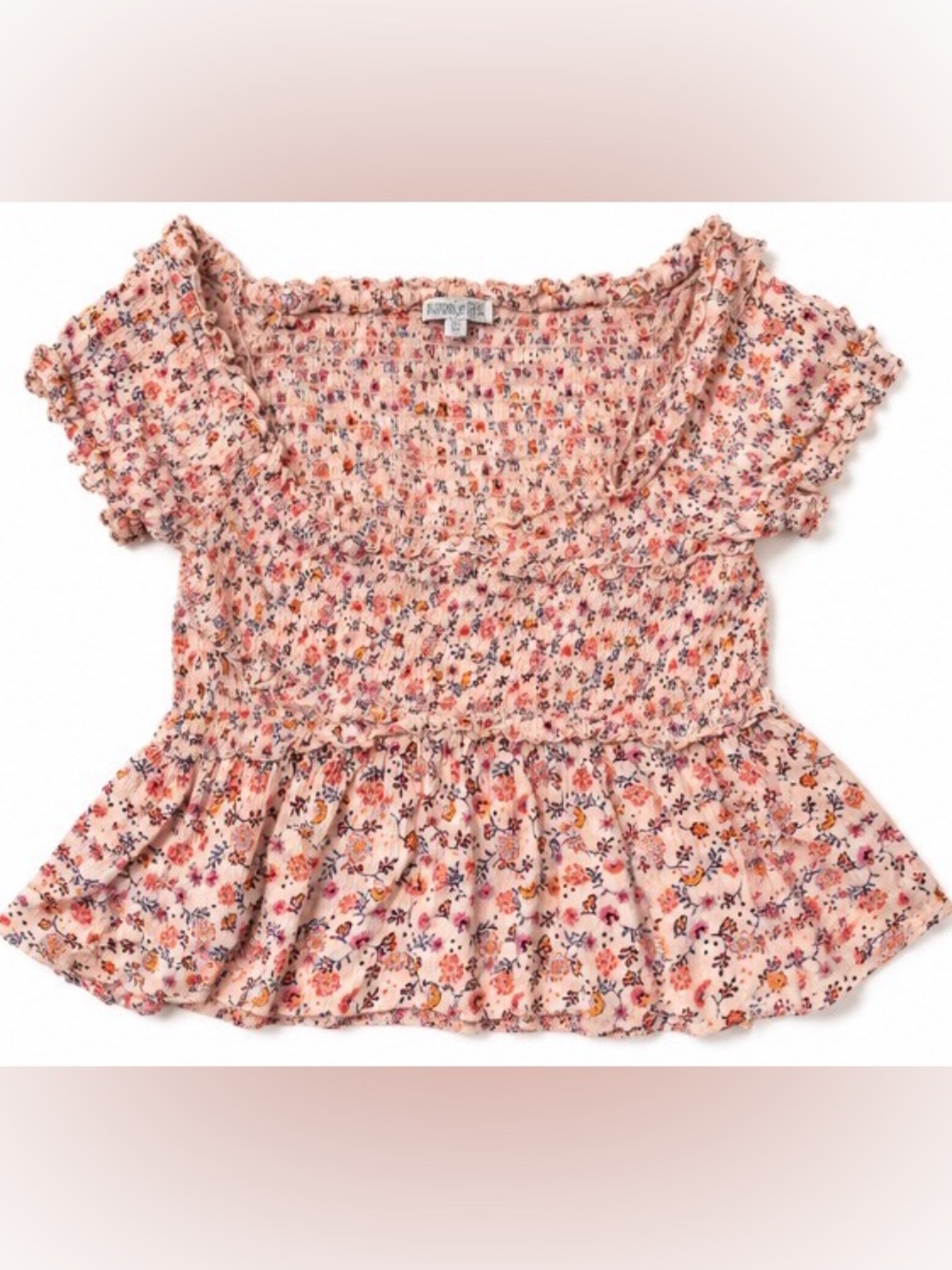 Patrons of Peace Floral Smocked Peplum Top Small Boho Cottagecore Ruffle